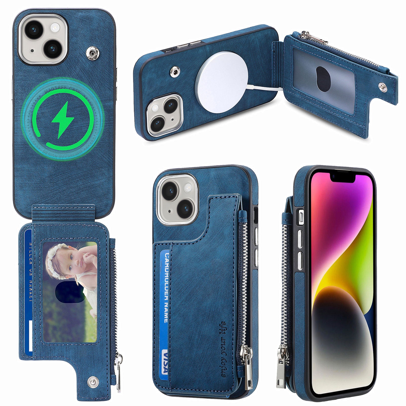 Anti-Drop Magnetic Case for iPhone 14 Plus PU Leather TPU Phone Case Shockproof Phone Cover with Wallet Kickstand Anti-Drop Magnetic Case for iPhone 14 Plus PU Leather TPU Phone Case Shockproof Phone Cover with Wallet Kickstand